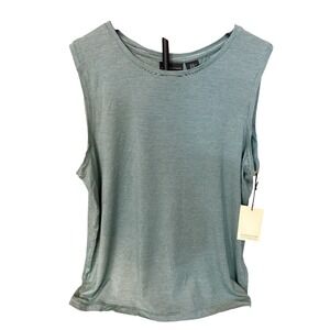 Adrienne Vittadini Womens XL Sleeveless Tank Top Green White Striped Modal Rayon